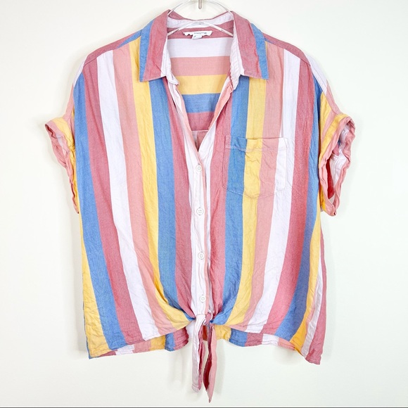 beachlunchlounge Tops - Francesca’s Beach Lunch Lounge Striped Short Sleeve Button Tie Front Top Size M